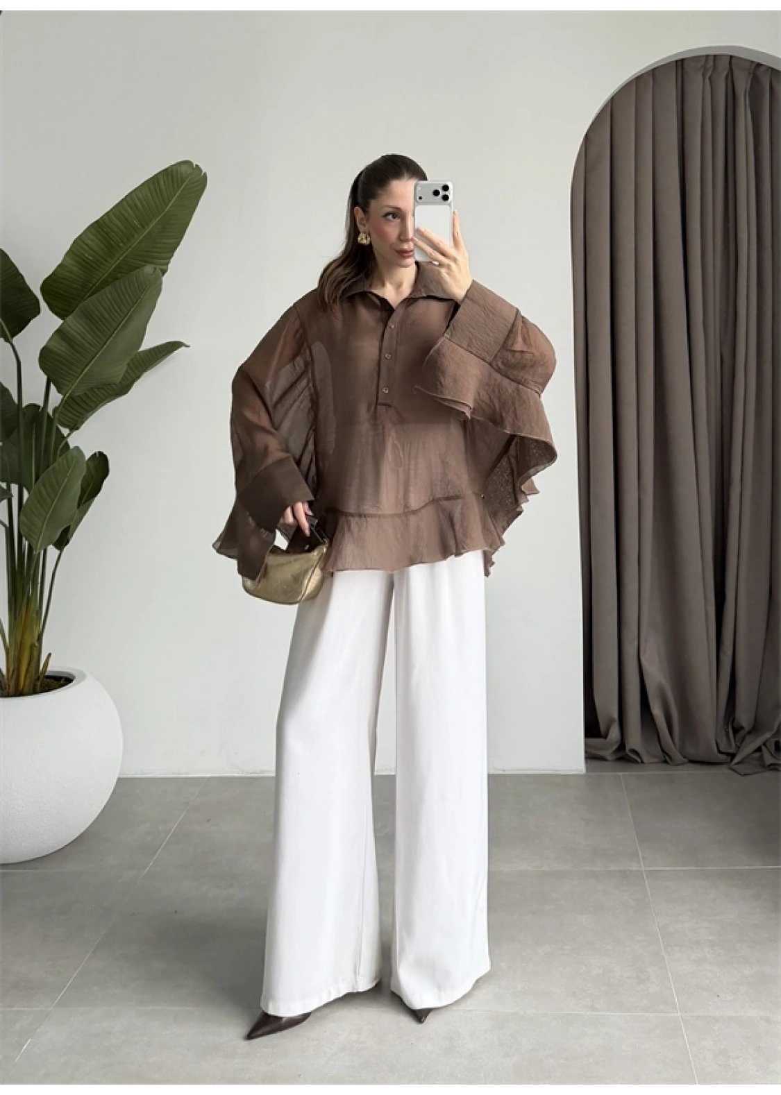 Rima Oversize Kahve Gömlek Bluz