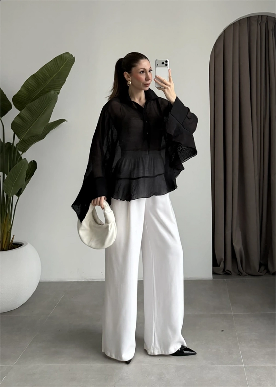 Rima Oversize Siyah Gömlek Bluz