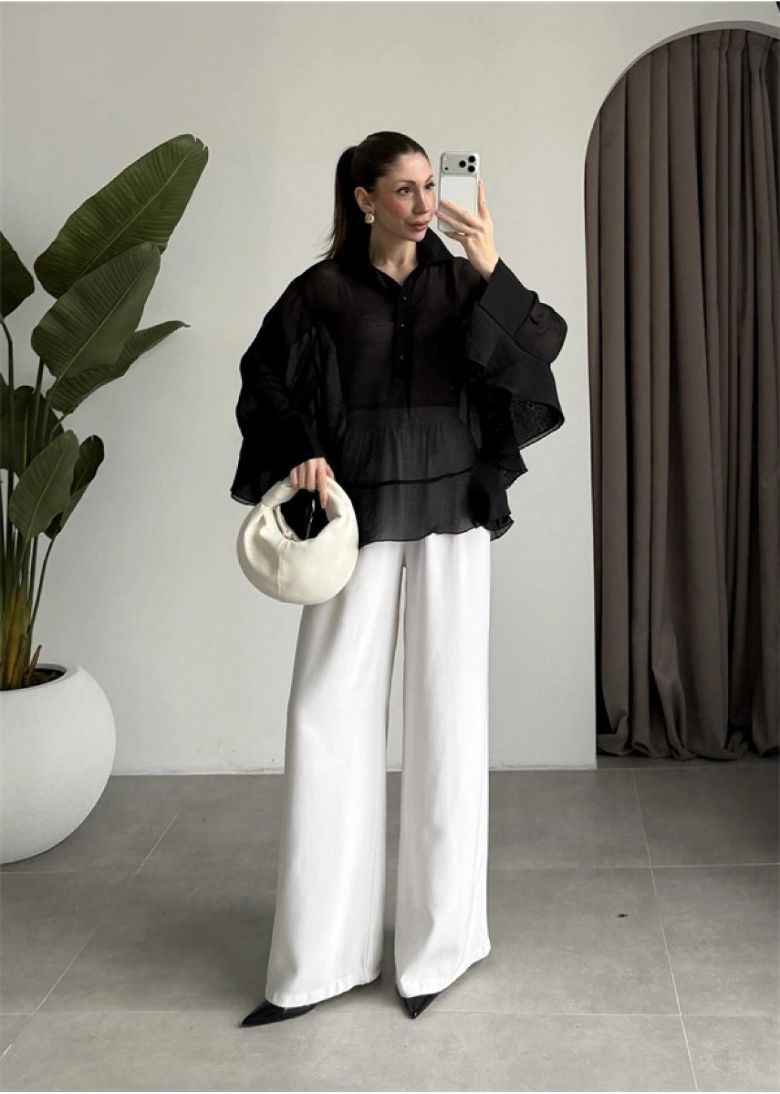 Rima Oversize Siyah Gömlek Bluz