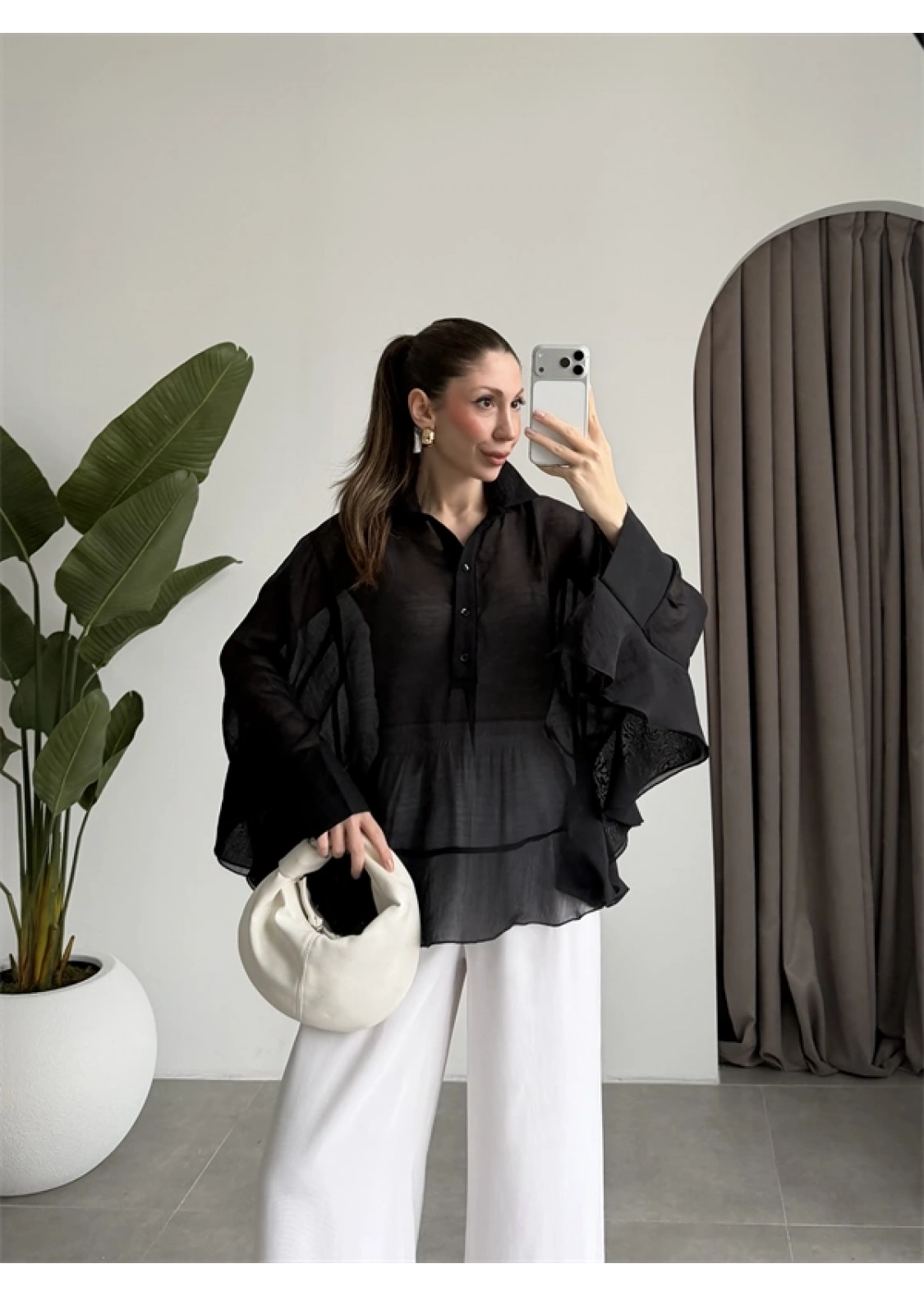 Rima Oversize Siyah Gömlek Bluz