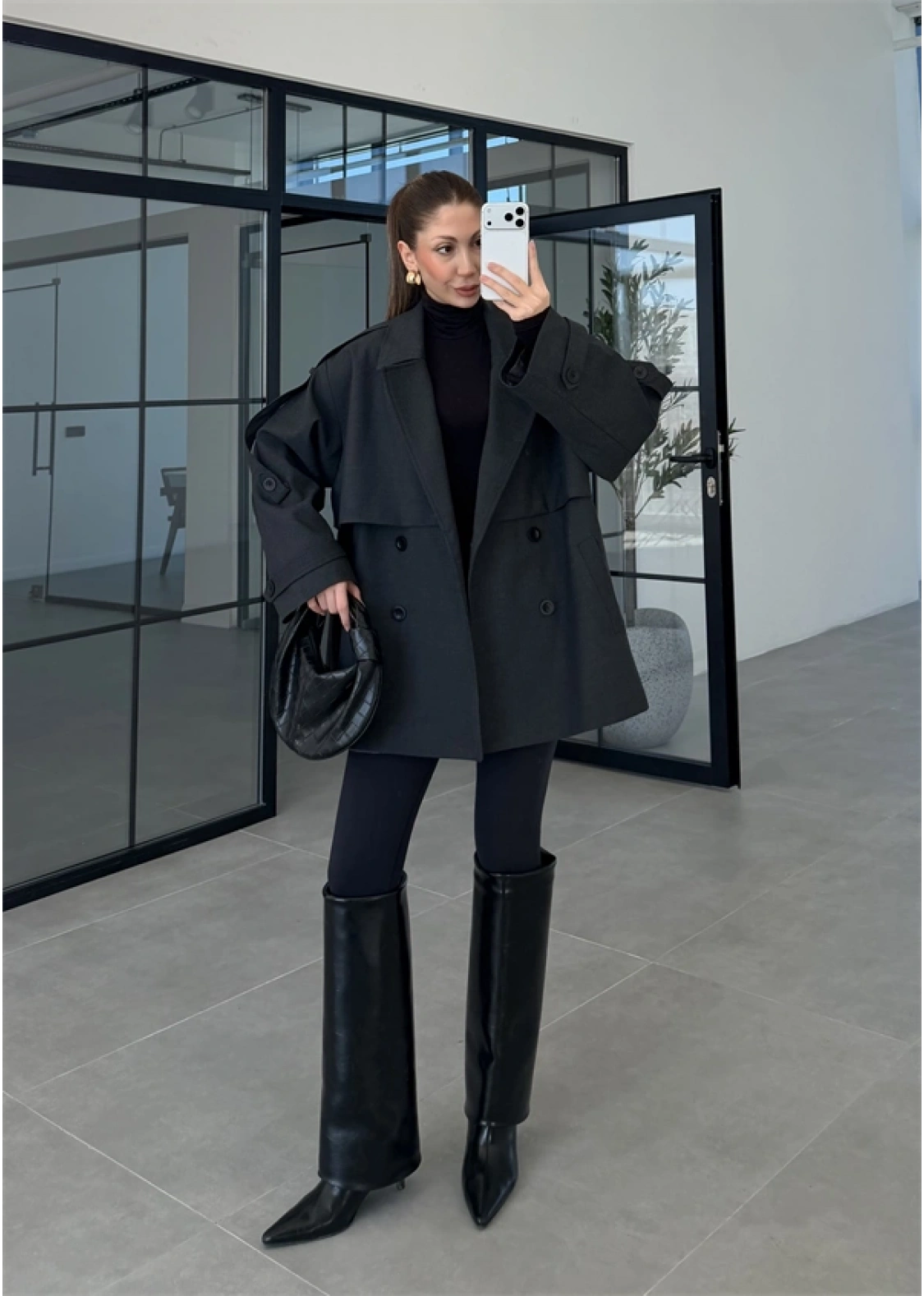 Rose Oversize Kuşaklı Antrasit Trençkot