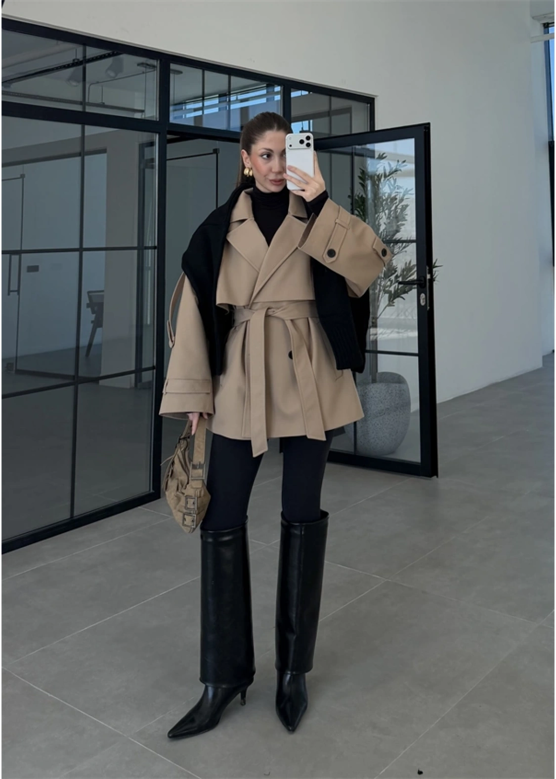 Rose Oversize Kuşaklı Camel Trençkot