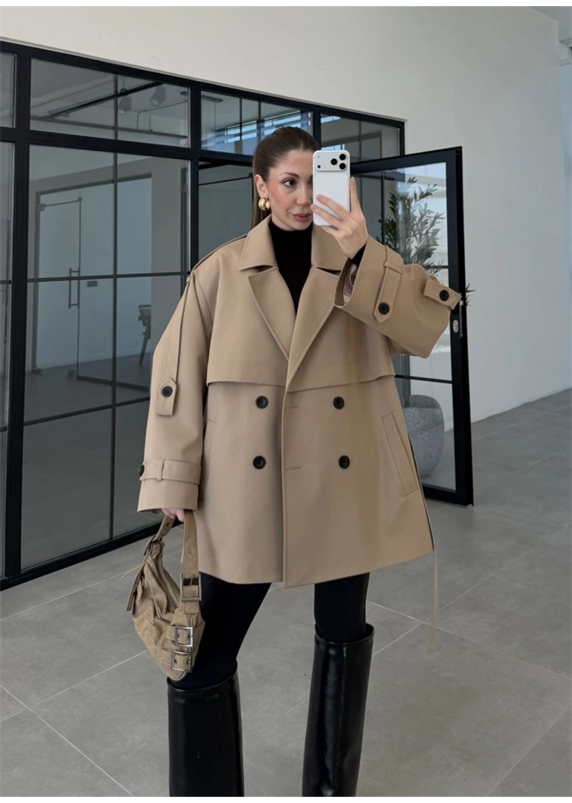 Rose Oversize Kuşaklı Camel Trençkot