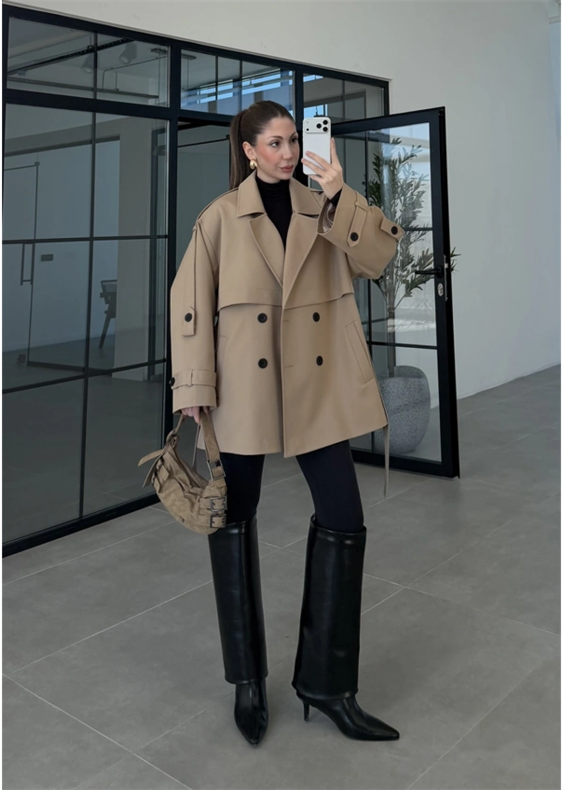 Rose Oversize Kuşaklı Camel Trençkot