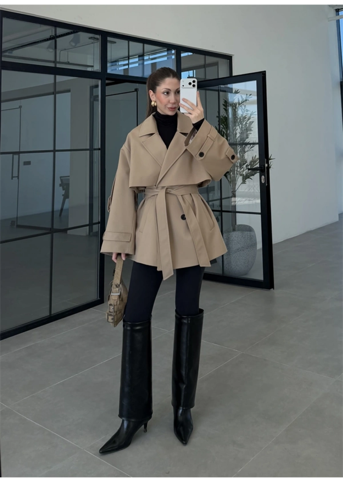 Rose Oversize Kuşaklı Camel Trençkot