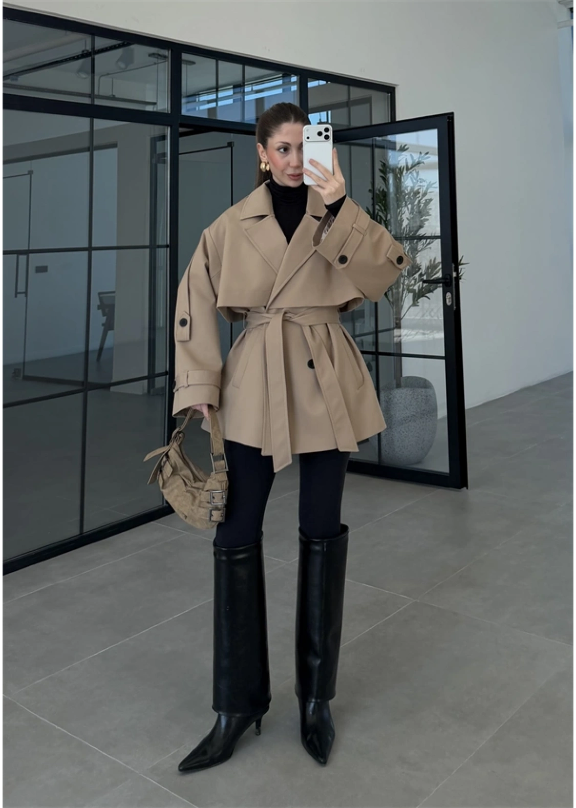 Rose Oversize Kuşaklı Camel Trençkot