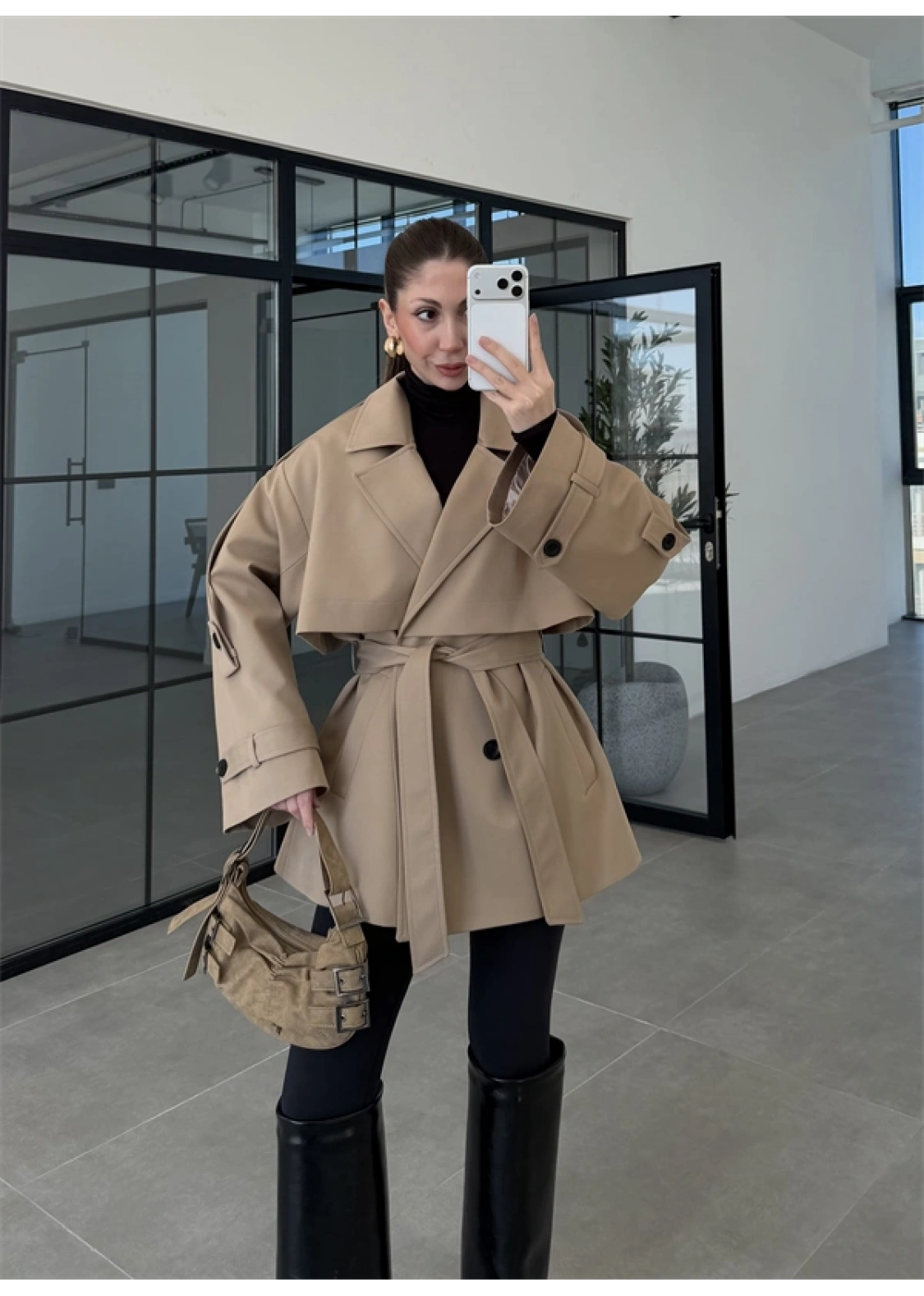 Rose Oversize Kuşaklı Camel Trençkot