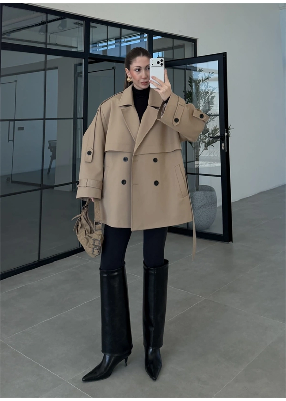 Rose Oversize Kuşaklı Camel Trençkot