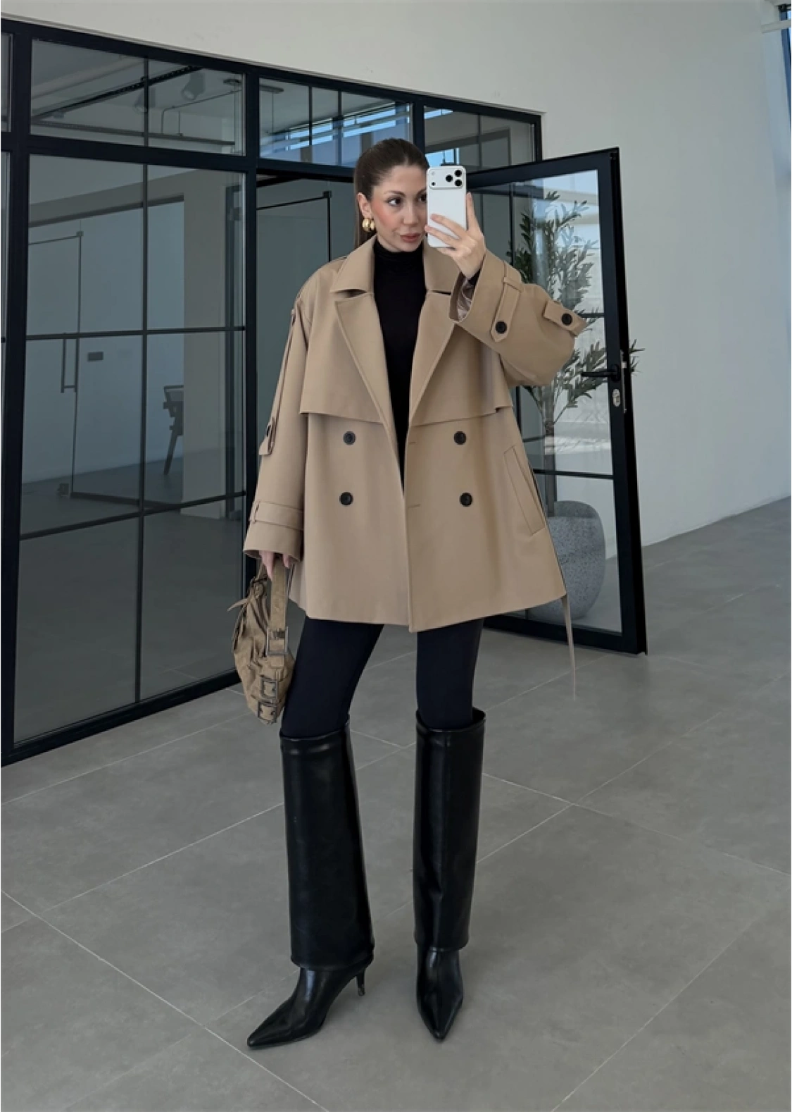 Rose Oversize Kuşaklı Camel Trençkot