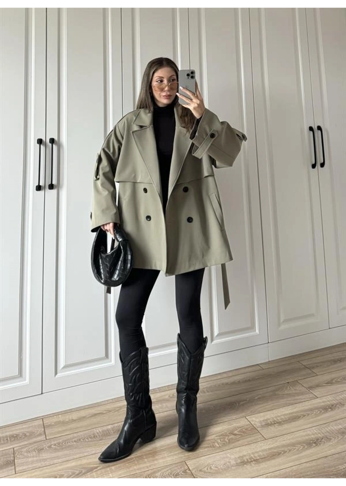 Rose Oversize Kuşaklı Haki Trençkot