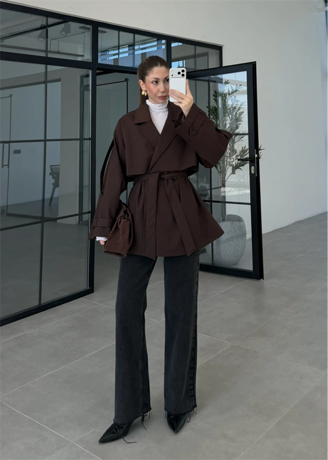 Rose Oversize Kuşaklı Kahve Trençkot