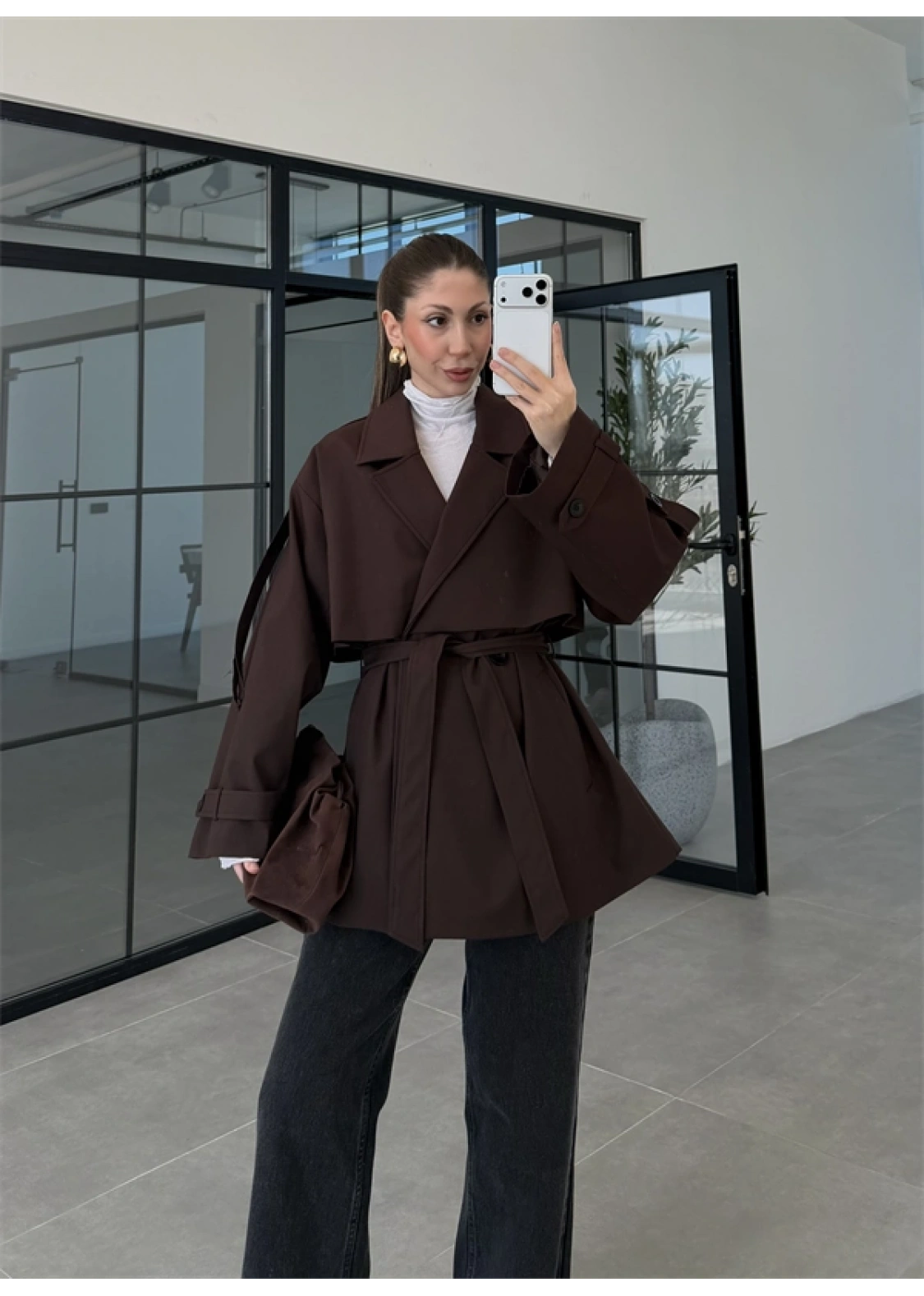 Rose Oversize Kuşaklı Kahve Trençkot