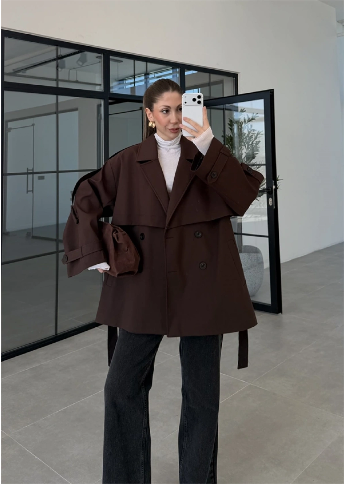 Rose Oversize Kuşaklı Kahve Trençkot