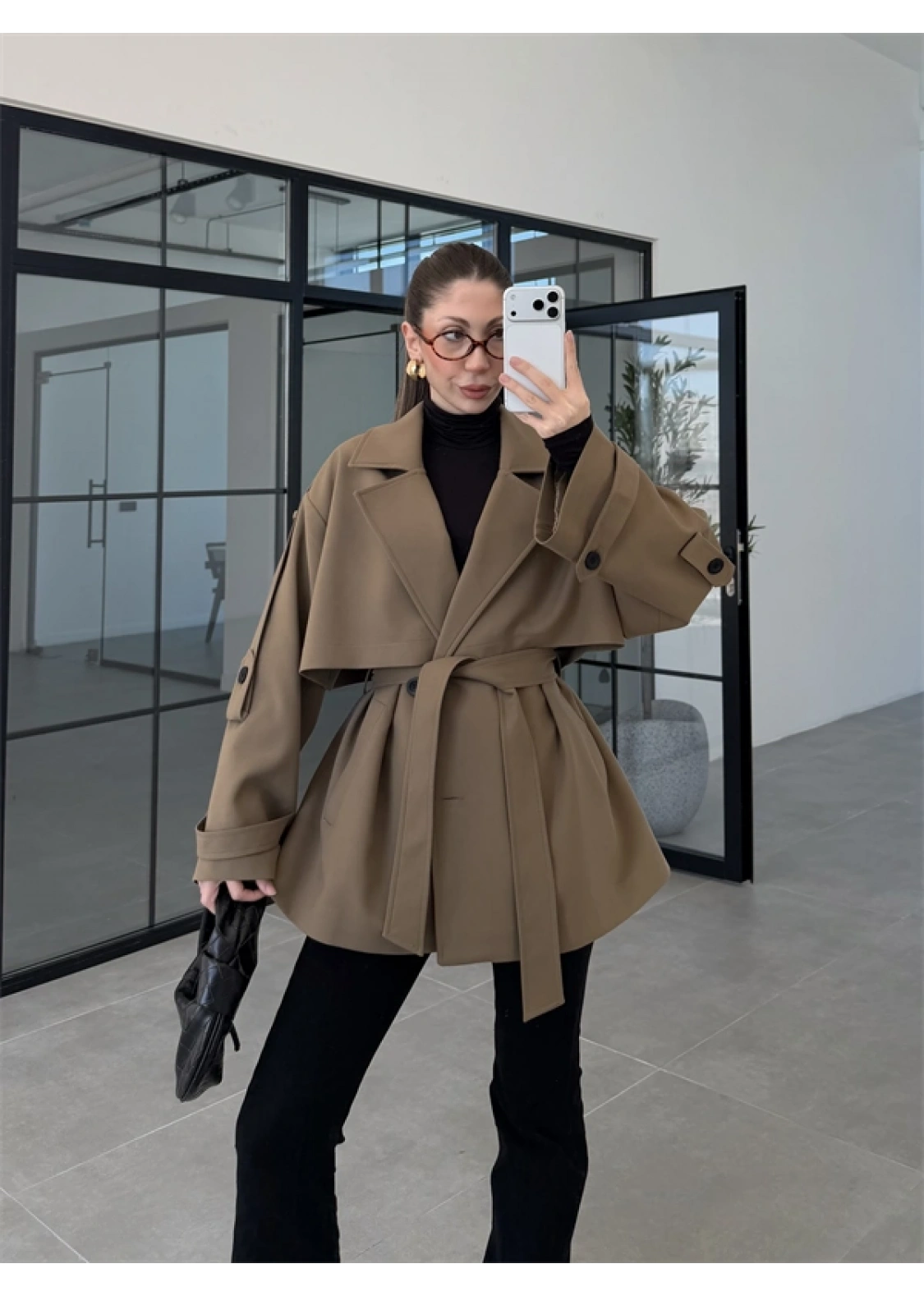 Rose Oversize Kuşaklı Karamel Trençkot