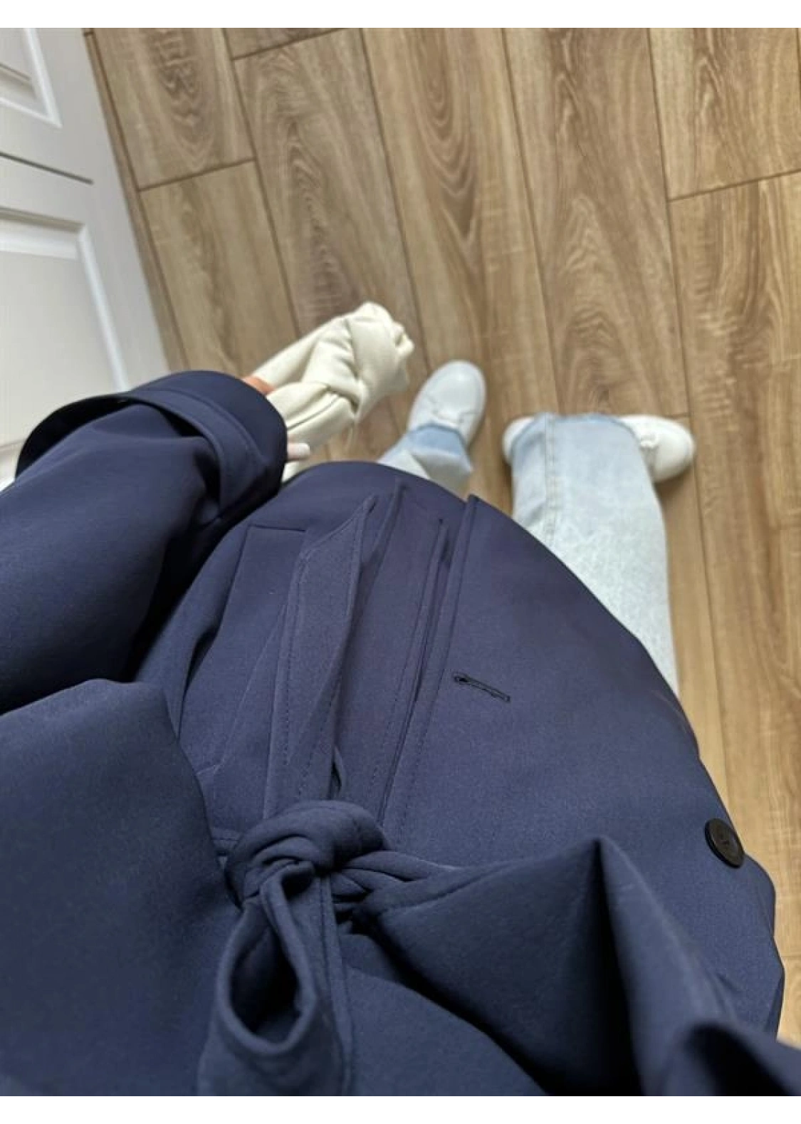 Rose Oversize Kuşaklı Lacivert Trençkot