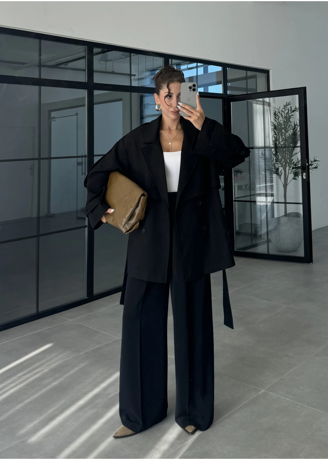 Rose Oversize Kuşaklı Siyah Trençkot