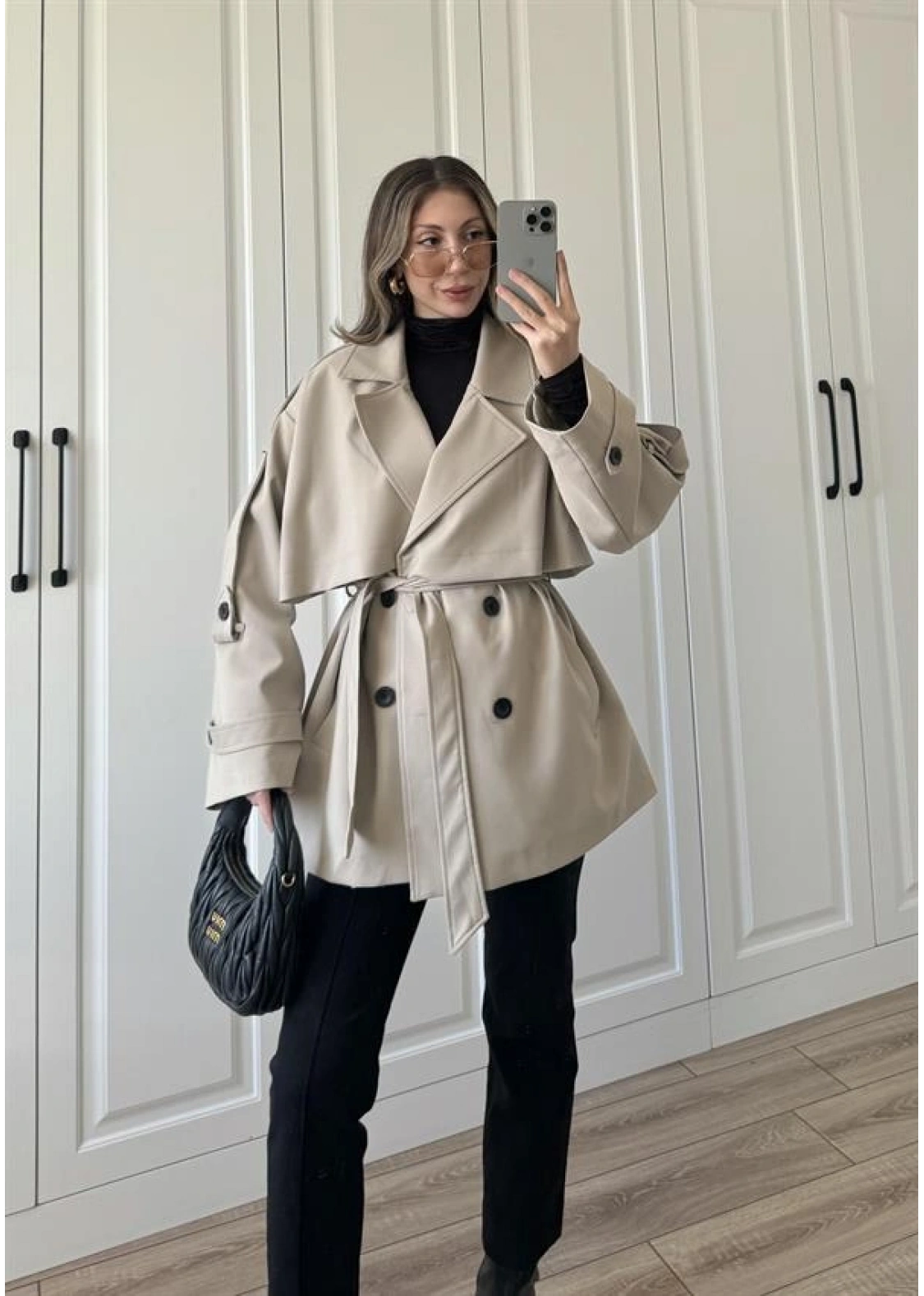 Rose Oversize Kuşaklı Taş Trençkot