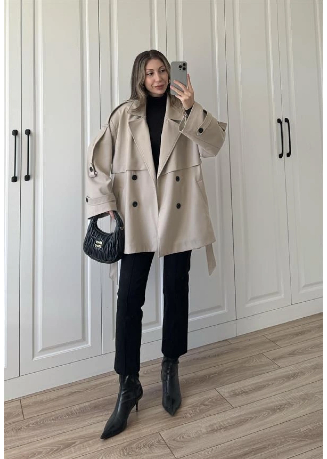 Rose Oversize Kuşaklı Taş Trençkot