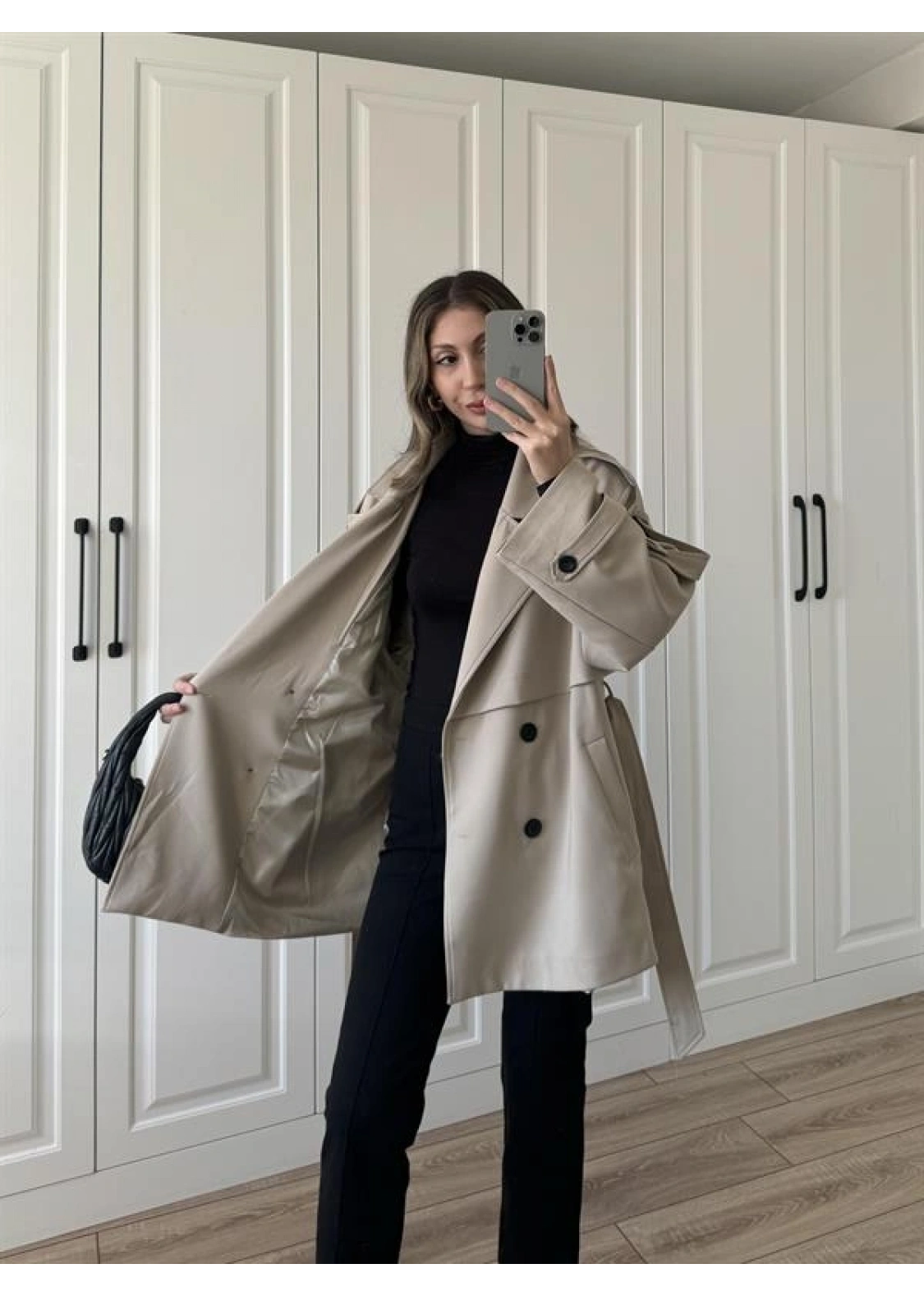 Rose Oversize Kuşaklı Taş Trençkot