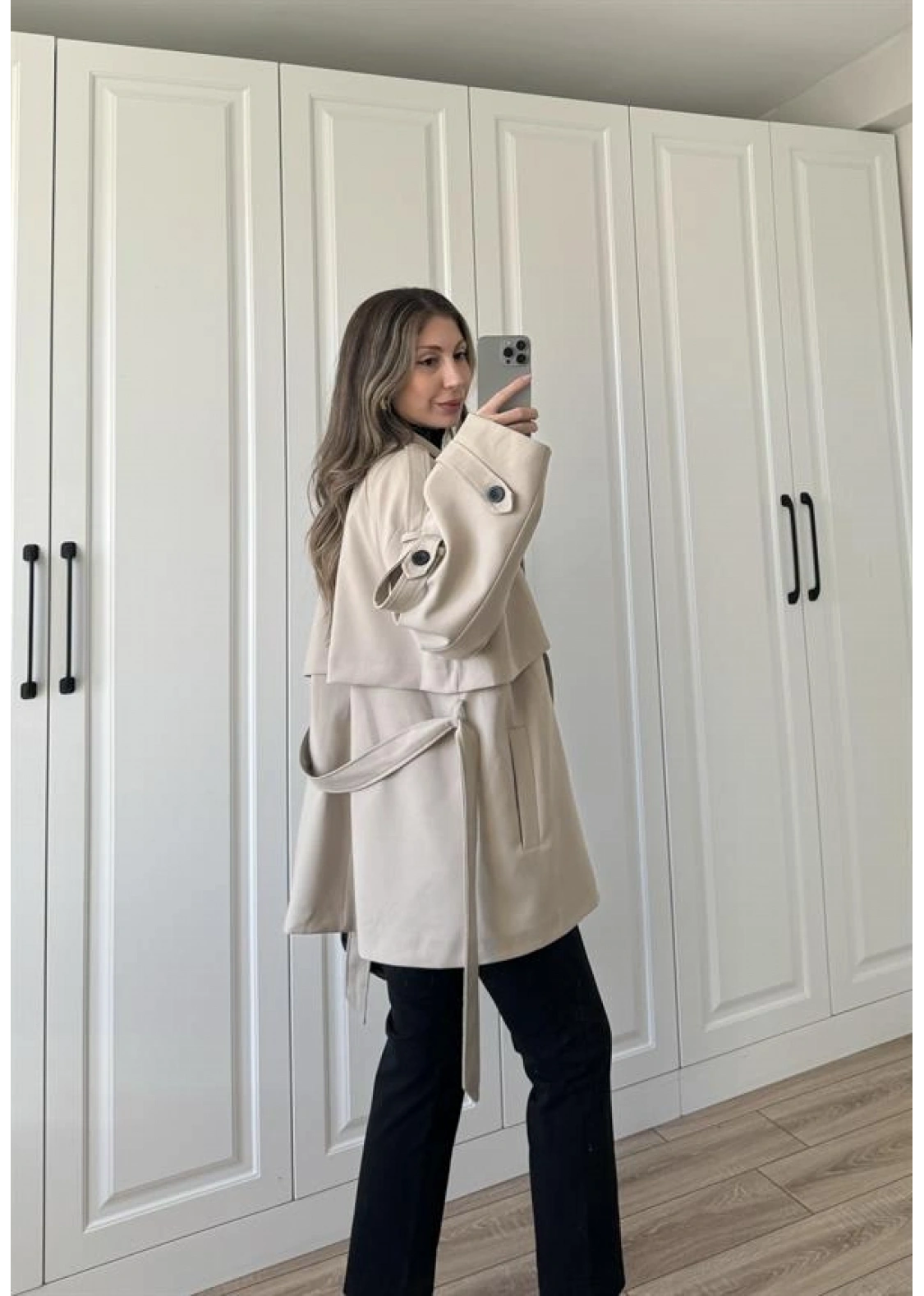 Rose Oversize Kuşaklı Taş Trençkot