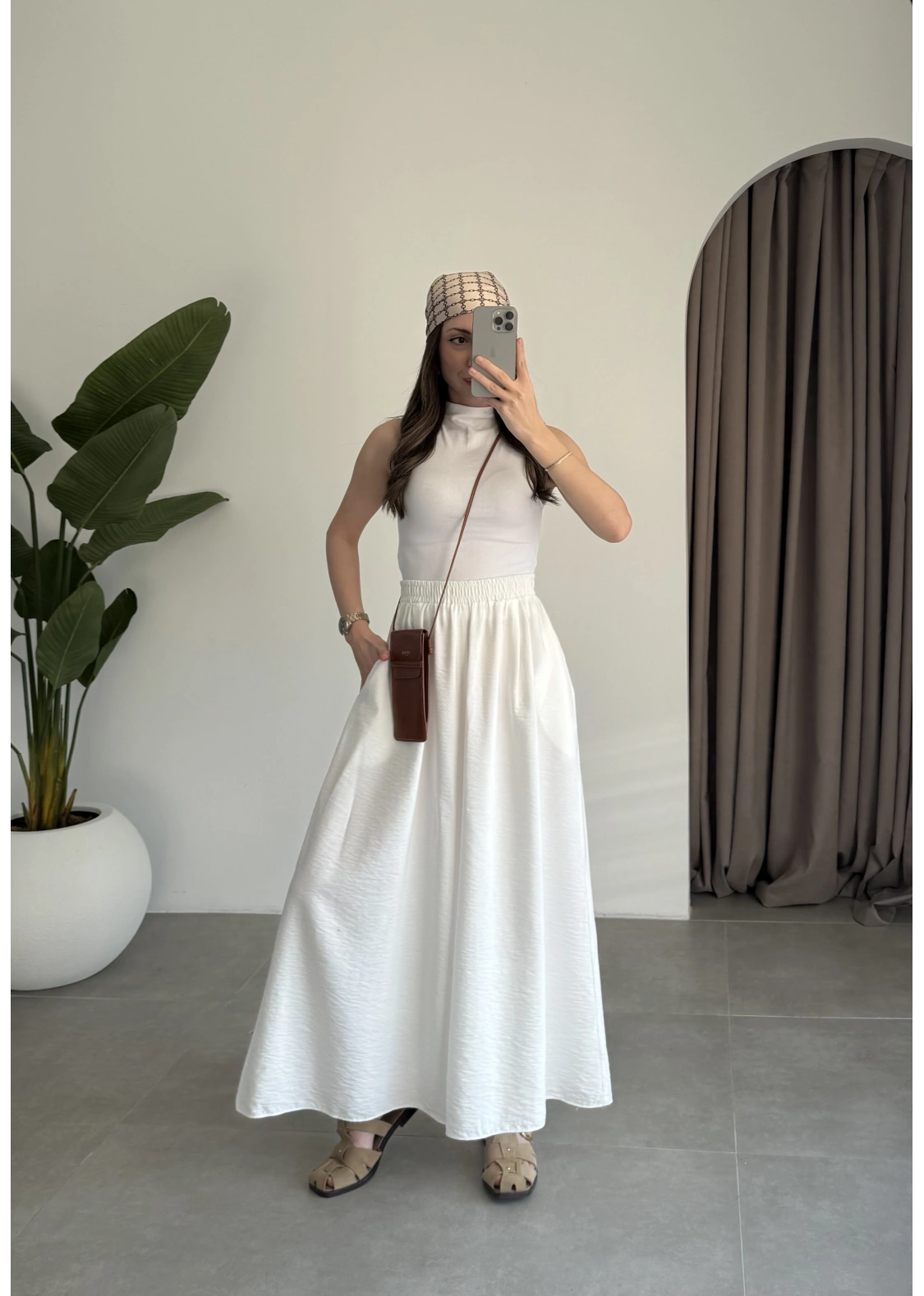 Rove Tensel Beli Lastikli Beyaz Etek Pantolon