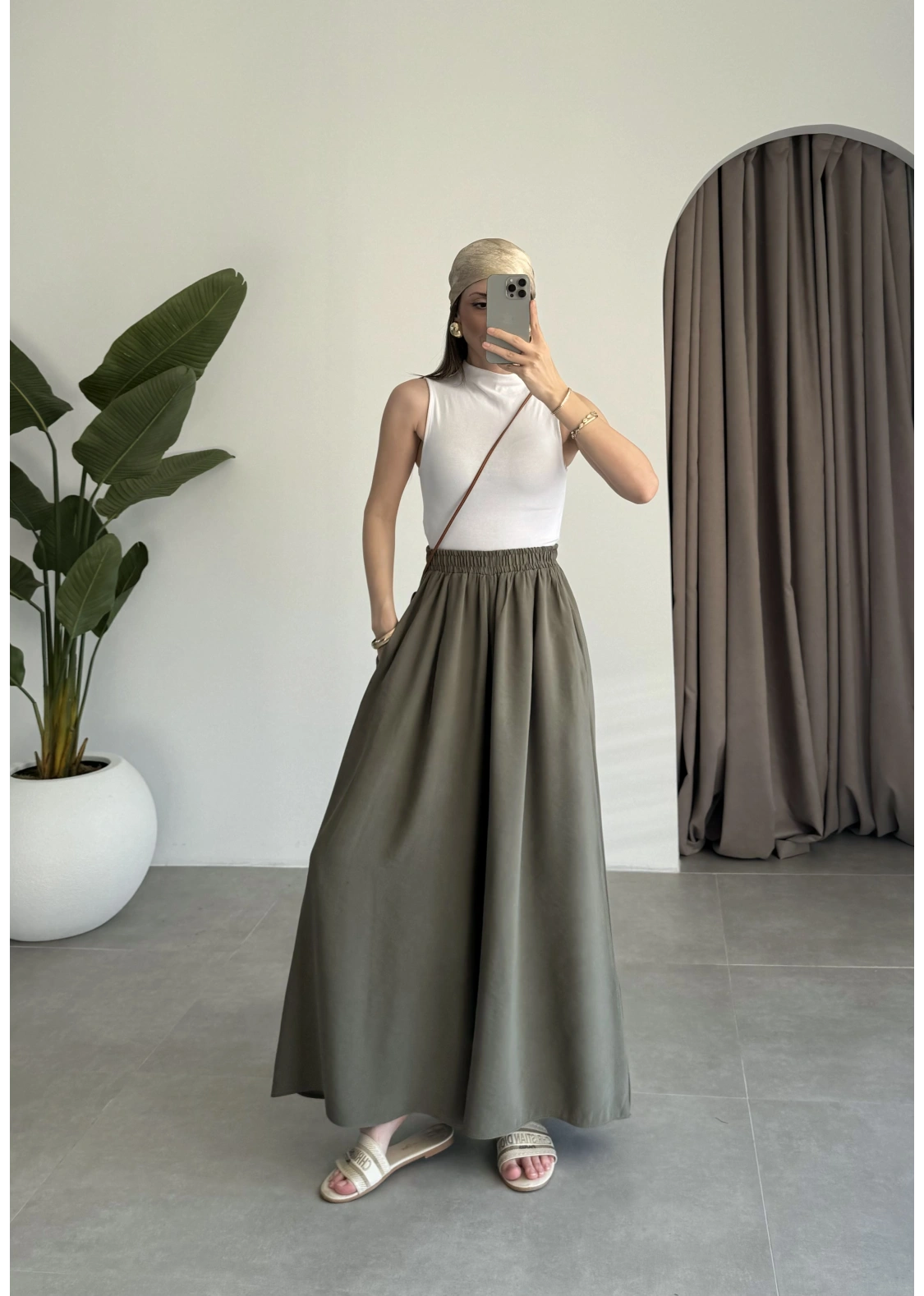 Rove Tensel Beli Lastikli Haki Etek Pantolon