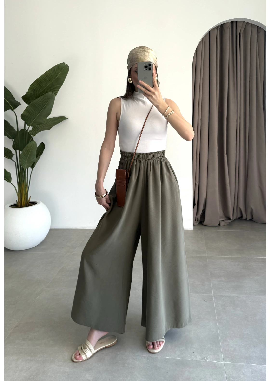 Rove Tensel Beli Lastikli Haki Etek Pantolon