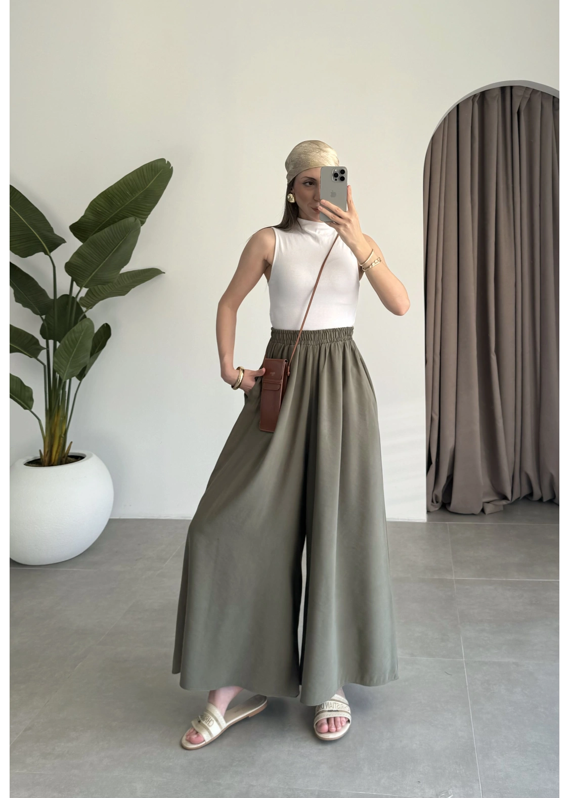 Rove Tensel Beli Lastikli Haki Etek Pantolon