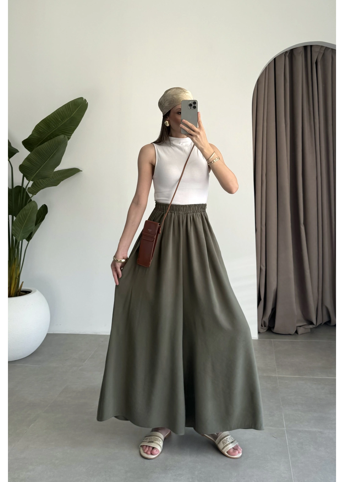 Rove Tensel Beli Lastikli Haki Etek Pantolon