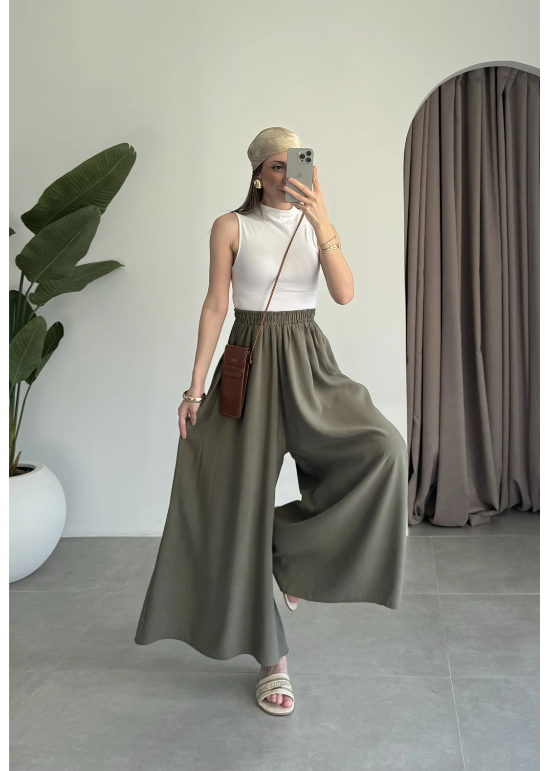 Rove Tensel Beli Lastikli Haki Etek Pantolon