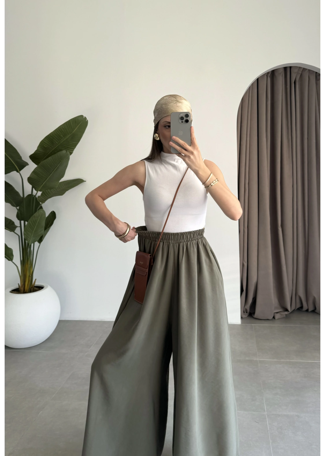 Rove Tensel Beli Lastikli Haki Etek Pantolon