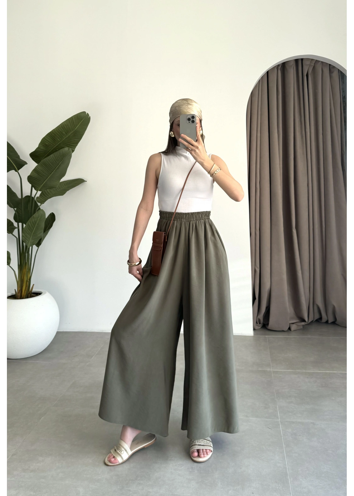 Rove Tensel Beli Lastikli Haki Etek Pantolon
