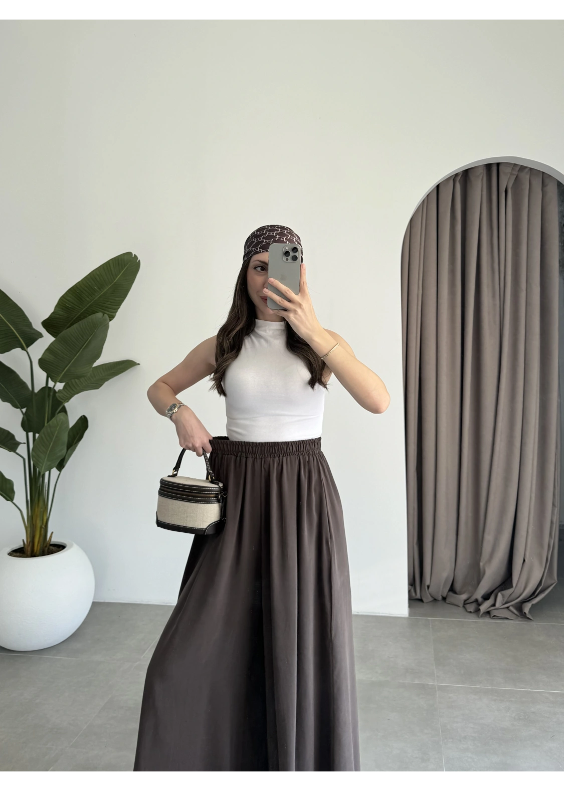 Rove Tensel Beli Lastikli Kahve Etek Pantolon