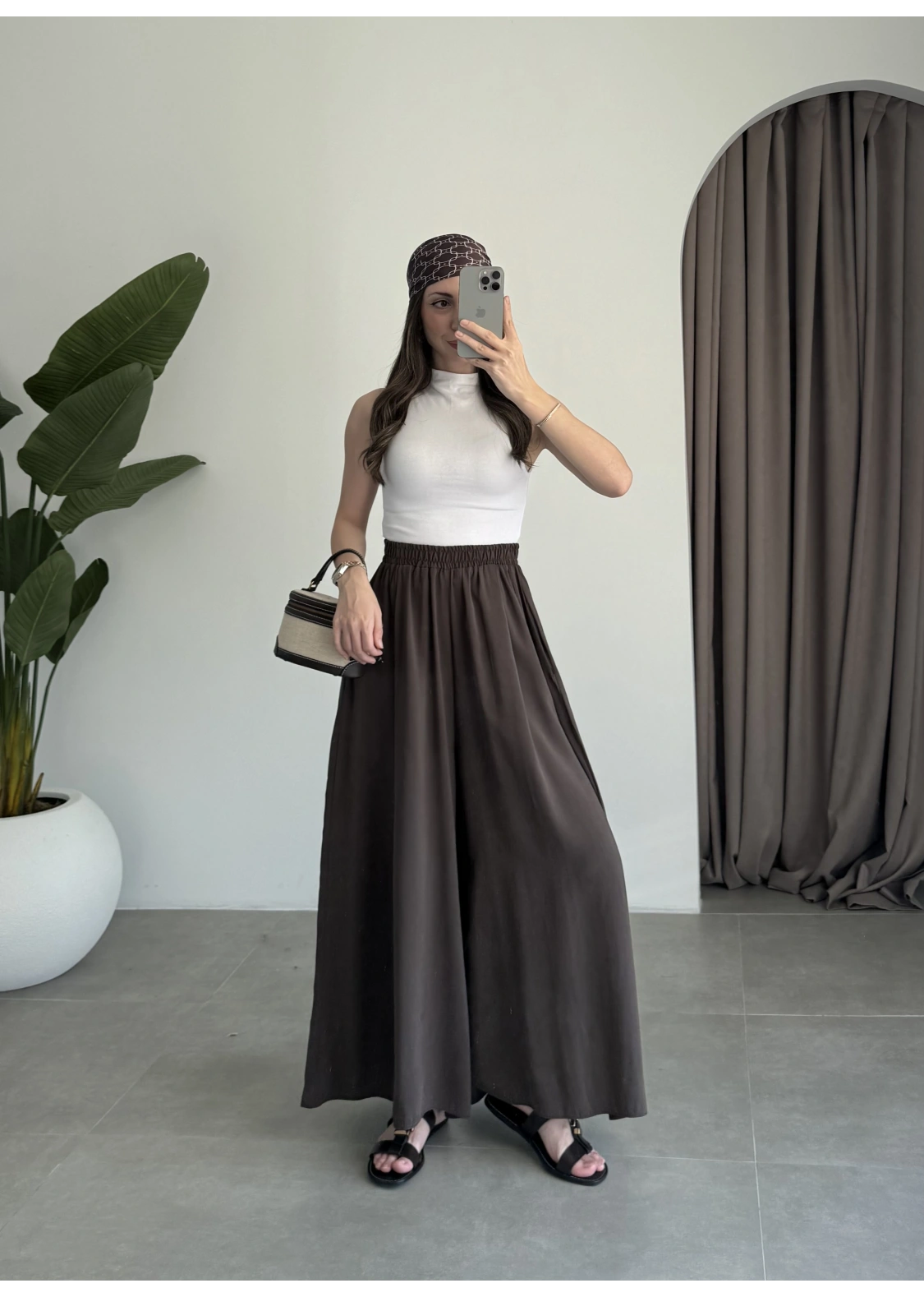 Rove Tensel Beli Lastikli Kahve Etek Pantolon