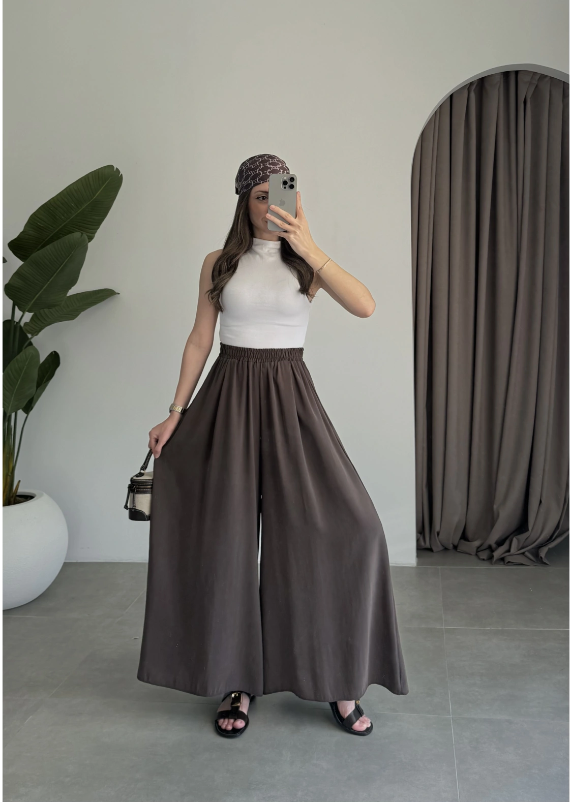 Rove Tensel Beli Lastikli Kahve Etek Pantolon