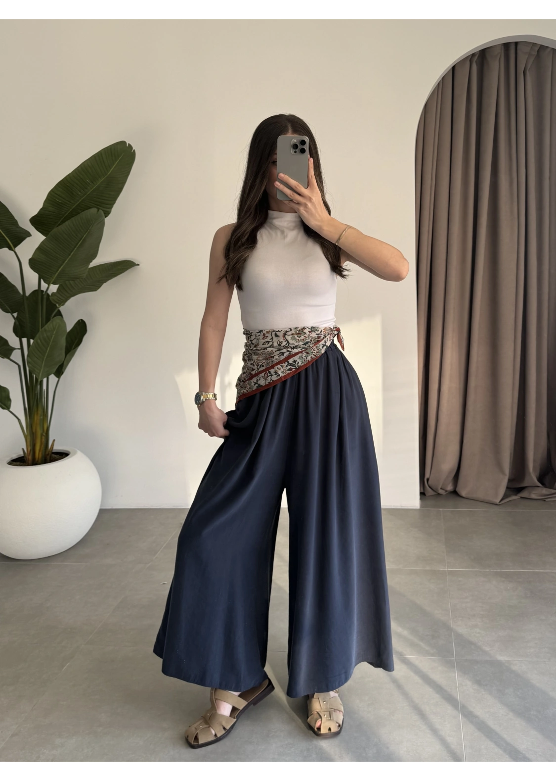 Rove Tensel Beli Lastikli Lacivert Etek Pantolon