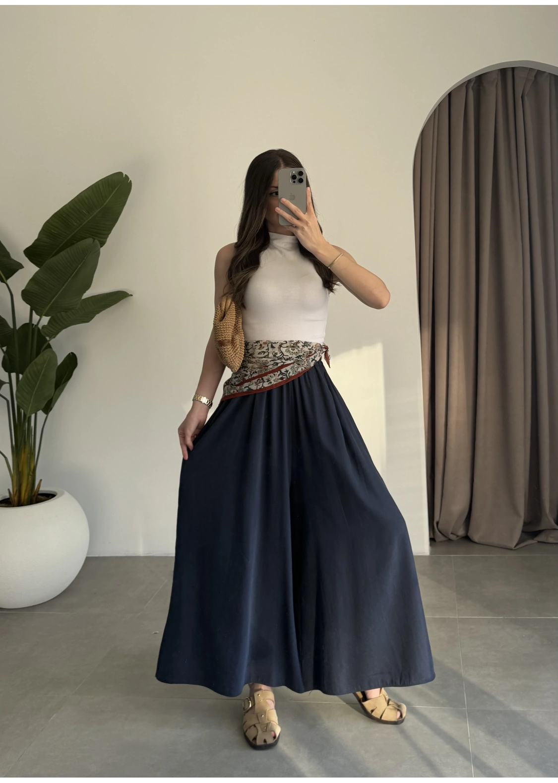 Rove Tensel Beli Lastikli Lacivert Etek Pantolon