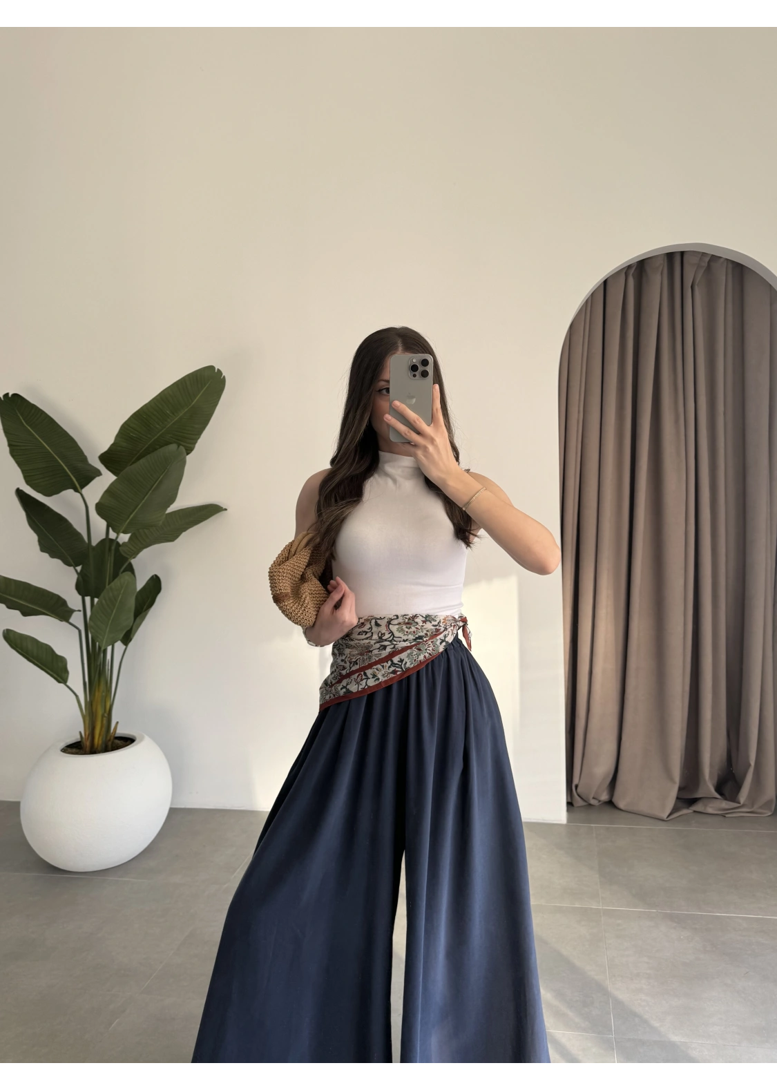Rove Tensel Beli Lastikli Lacivert Etek Pantolon