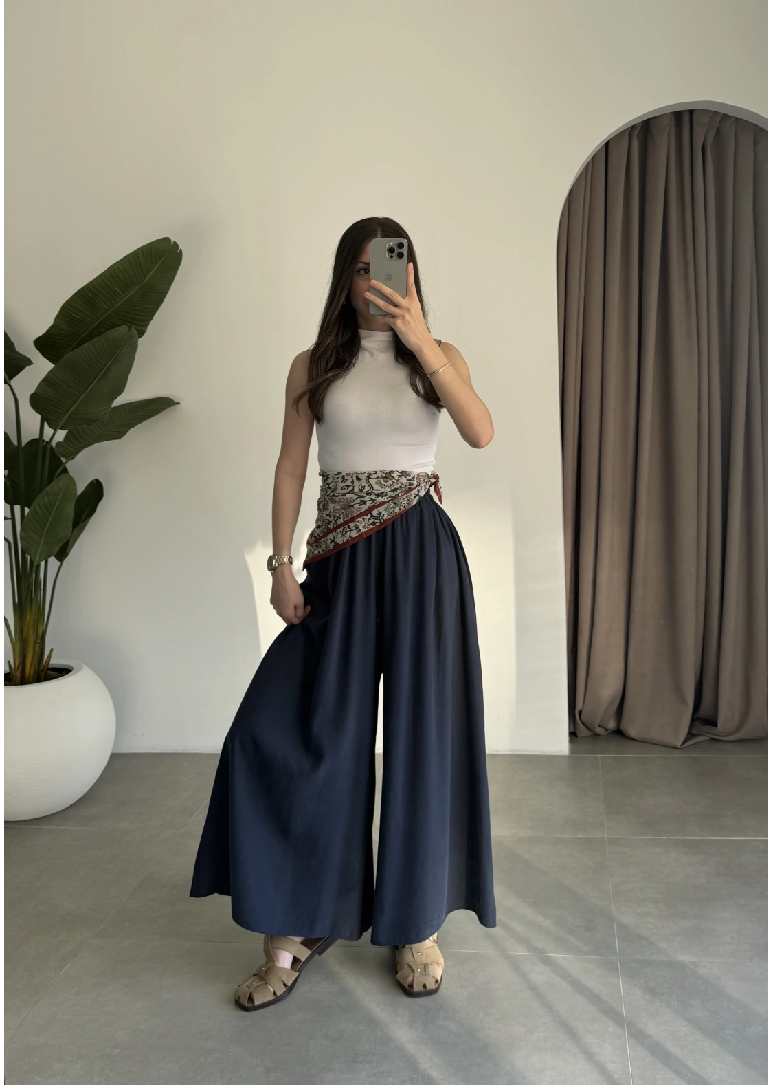 Rove Tensel Beli Lastikli Lacivert Etek Pantolon