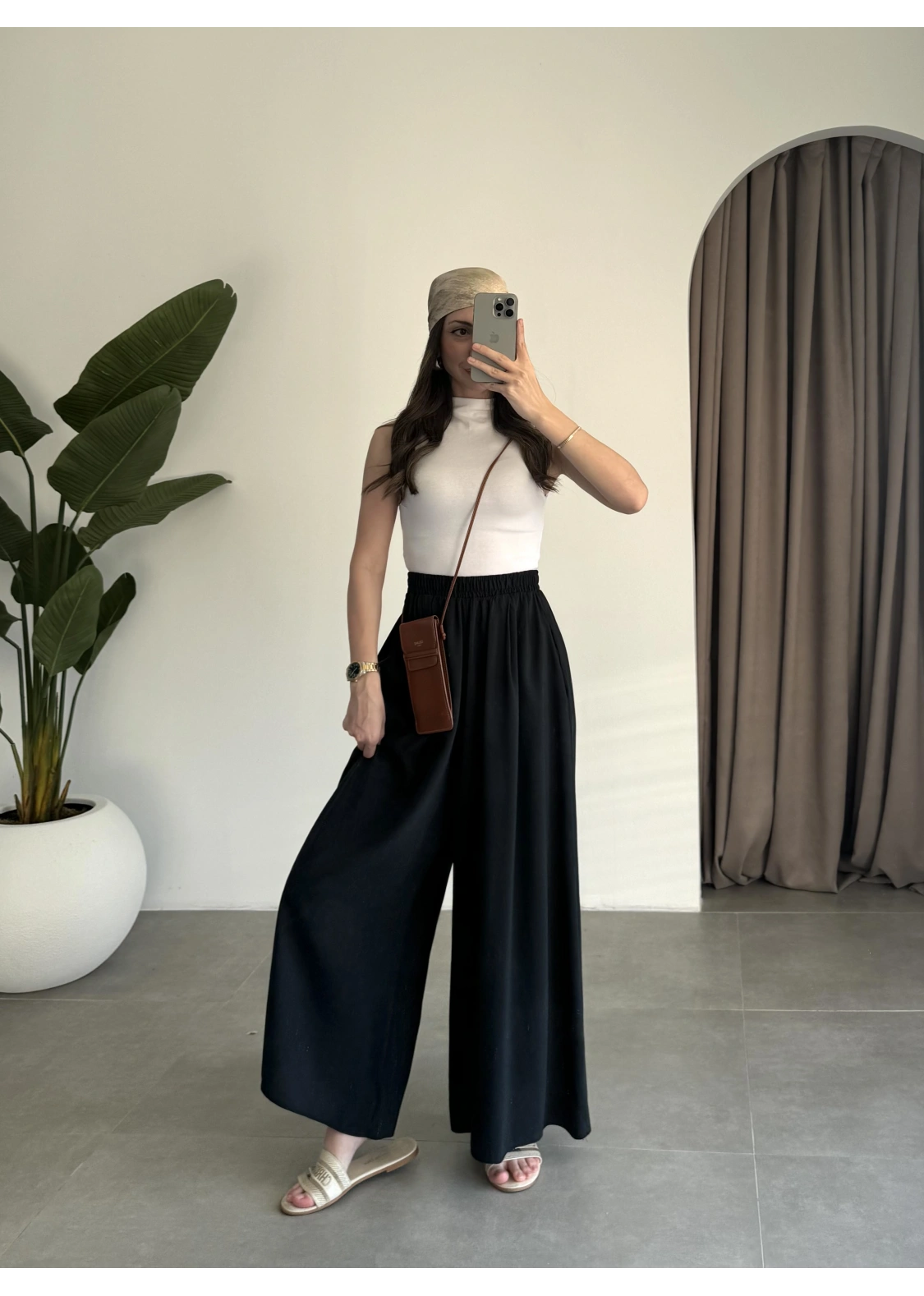 Rove Tensel Beli Lastikli Siyah Etek Pantolon
