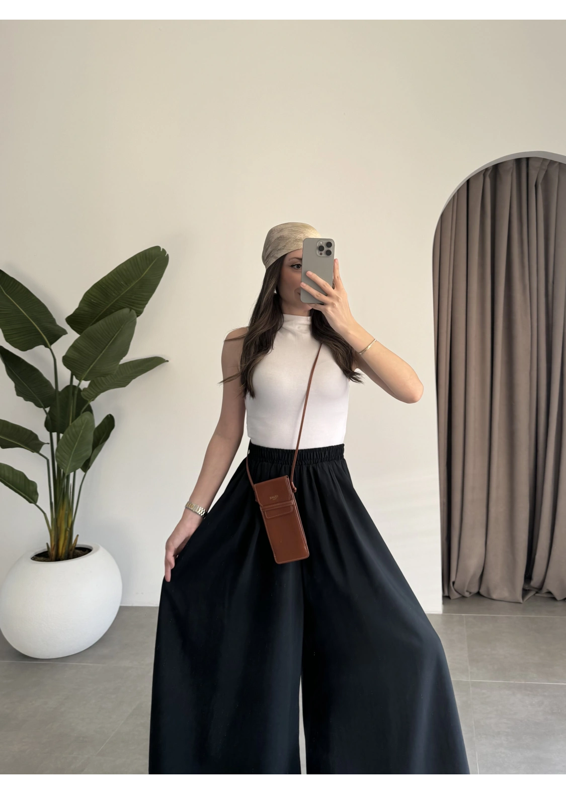 Rove Tensel Beli Lastikli Siyah Etek Pantolon