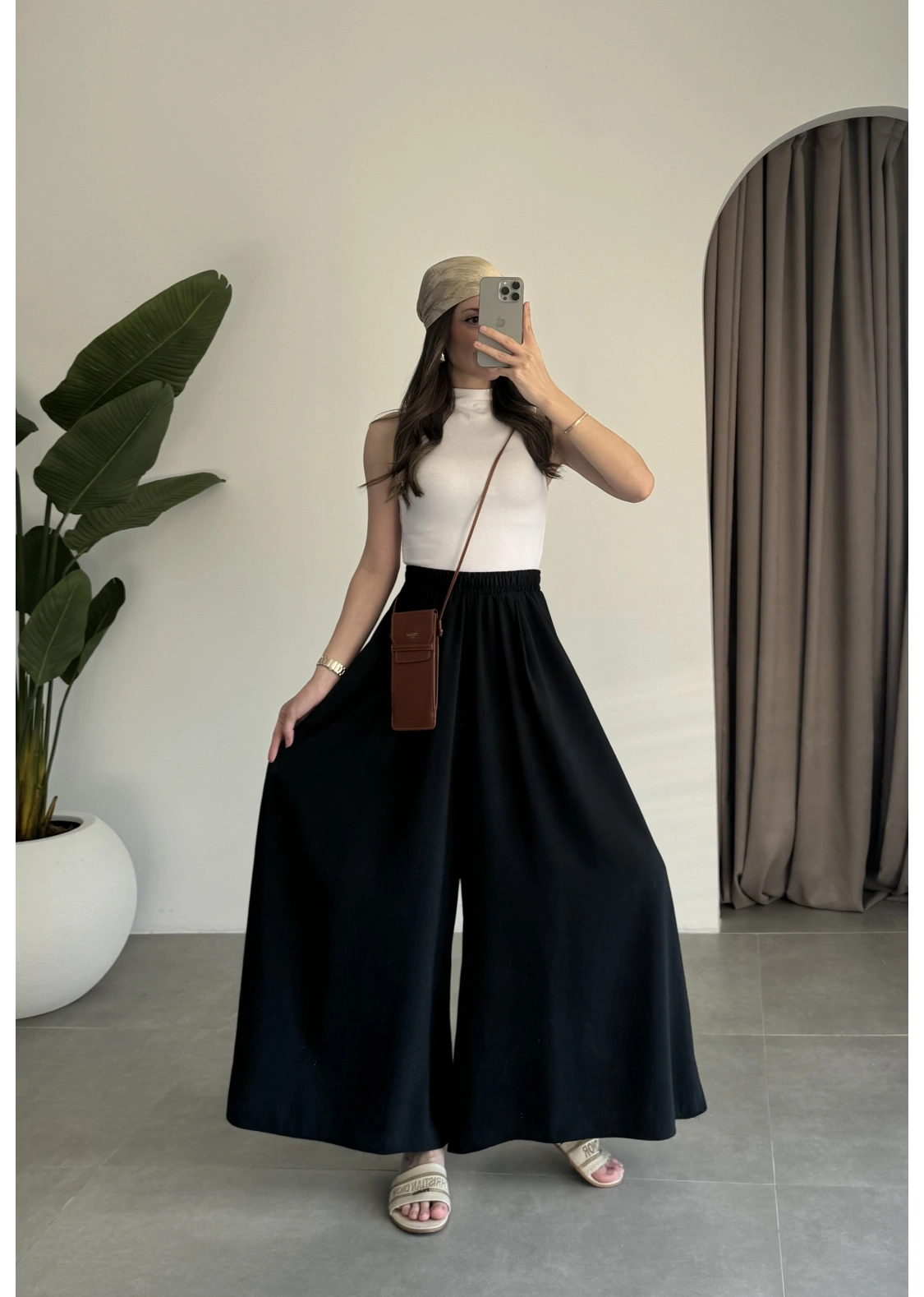 Rove Tensel Beli Lastikli Siyah Etek Pantolon