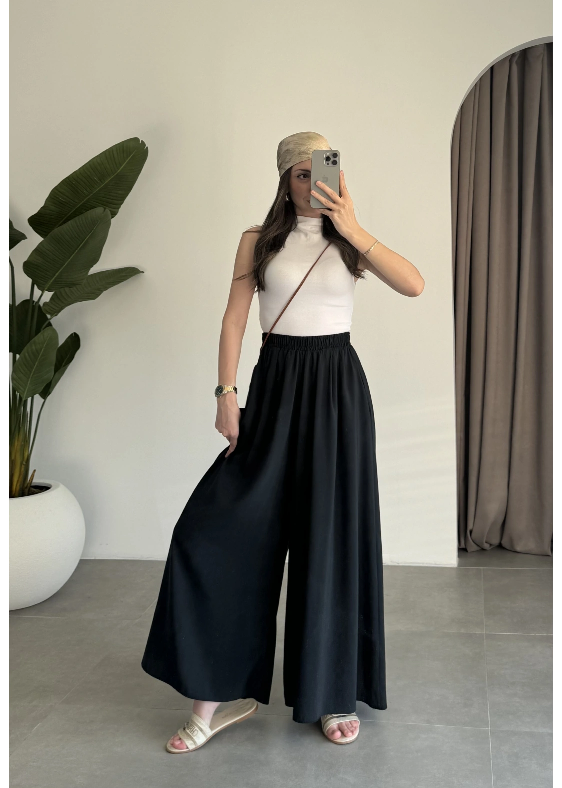 Rove Tensel Beli Lastikli Siyah Etek Pantolon