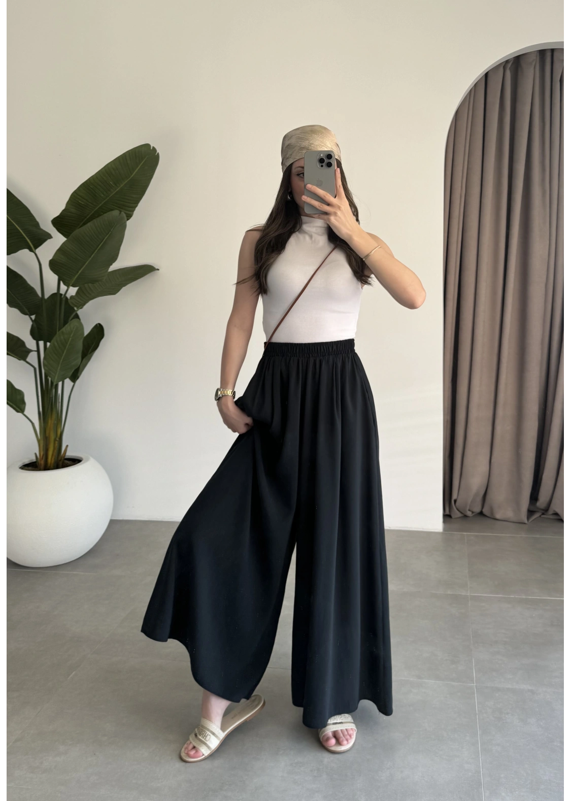 Rove Tensel Beli Lastikli Siyah Etek Pantolon