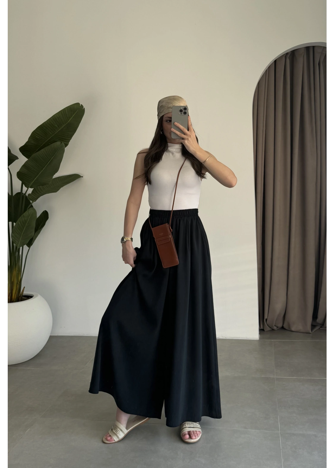 Rove Tensel Beli Lastikli Siyah Etek Pantolon