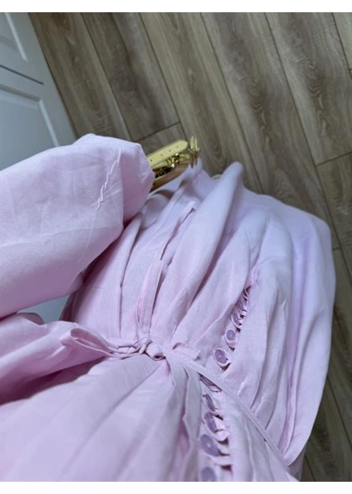 Safia Önü Düğmeli Astarlı Pembe Kuşaklı Elbise