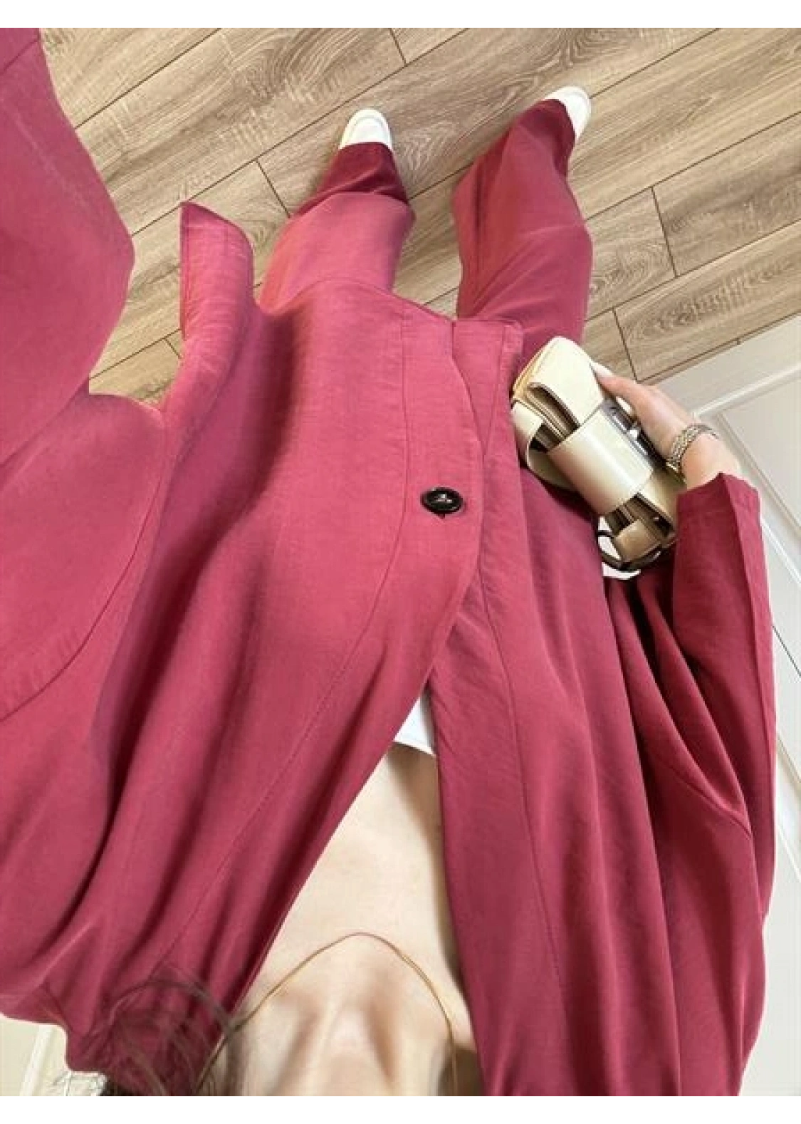 Safir Tek Düğmeli Tensel Oversize Bordo Takım