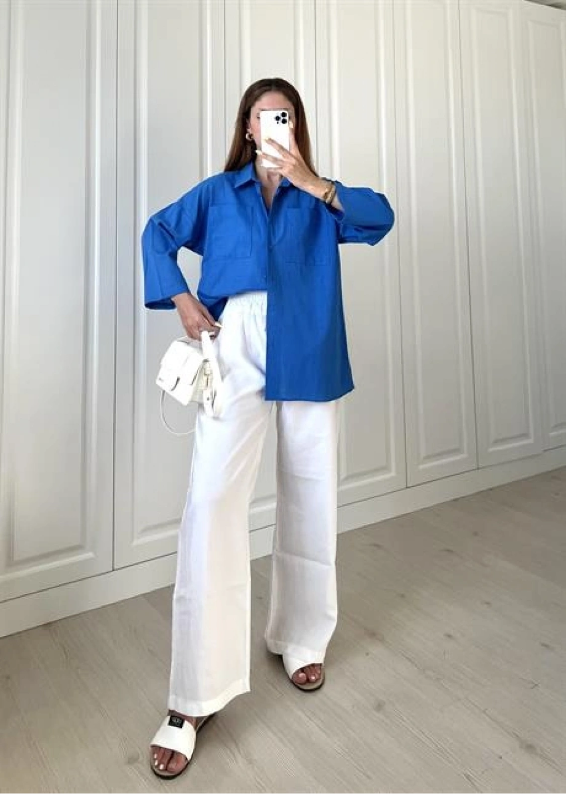 Saks Mavi Keten Gömlek