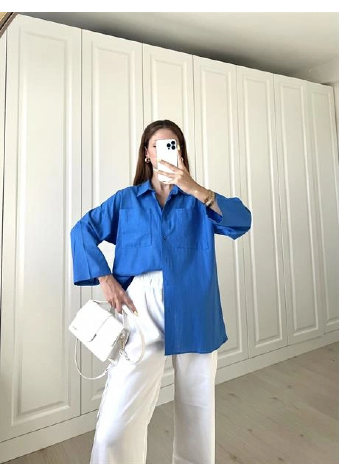 Saks Mavi Keten Gömlek