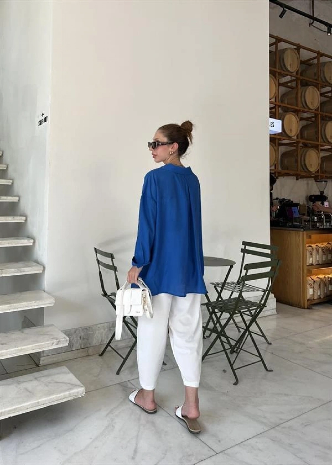 Saks Mavi Oversize Tensel Gömlek